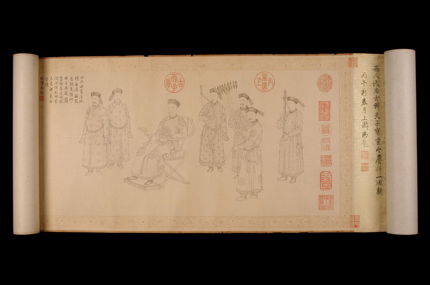 Dessin à l'encre sur rouleau,  Lang Shining (Giuseppe Castiglione) : Dzungar offrant un cheval en tribut à l’empereur Qianlong.