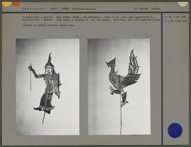 Figure de théâtre d'ombres siamois &quot;Nang&quot; : Oiseau Hong Thong, roi des cygnes
