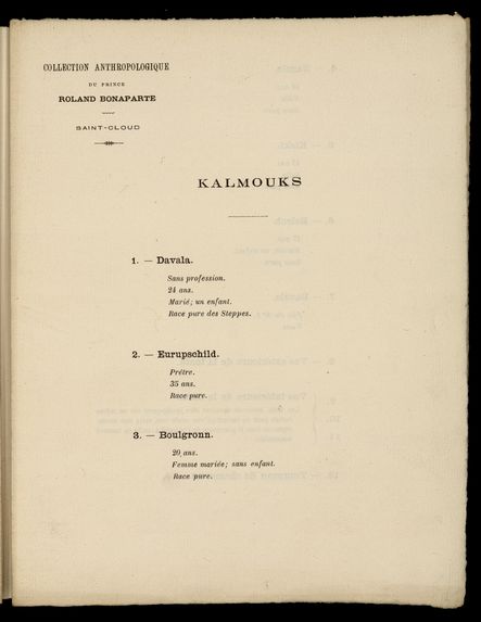 Collection anthropologique du Prince Roland Bonaparte. Kalmoulks. N°21