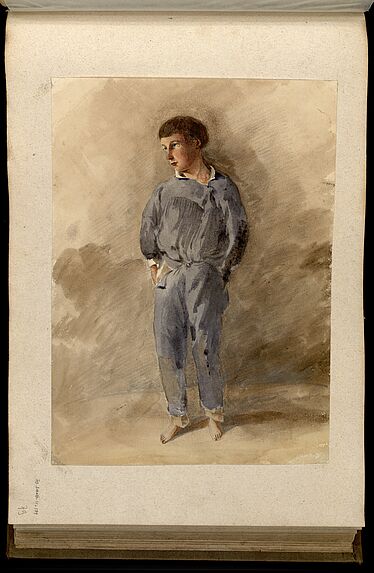Recto : Portrait d'un garçon debout. Verso : Sans titre [personnages sur une pirogue]