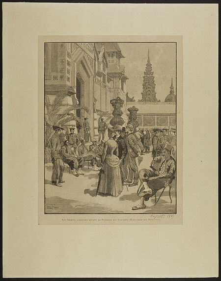 Les soldats indigènes devant le Pavillon des Colonies (Esplanade des Invalides)