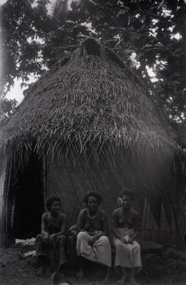 Sans titre [Trois femmes devant une habitation]