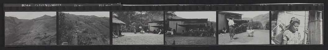 Buang Watut. Mission 75-76. Planche contact de 6 vues concernant des paysages de la vallée du Snake, un portrait de femme et des scènes de village