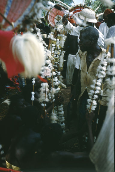 Danse daka [danseurs et hommes tenant des bâtons habillés de blanc]