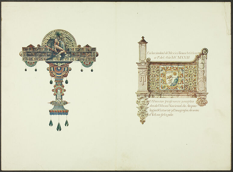 Sans titre [carte de voeux de l'année 1923 du Museo Nacional de Arqueologia, Historia y Etnografia du Mexique]