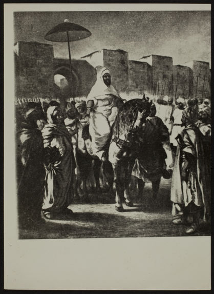 Sans titre [Moulay Abd-er-Rahman, sultan du Maroc, sortant de son palais de Meknes, entouré de sa garde et de ses principaux officiers]