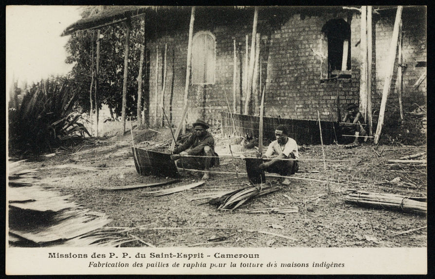 Fabrication des pailles de raphia pour la toiture des maisons indigènes