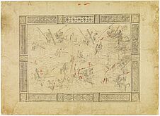 Recto: scène de bataille -  verso: dessin avec motifs géométriques