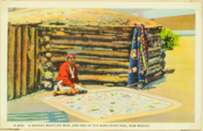 A navajo medicine man, and one of his sand paintings, New Mexico