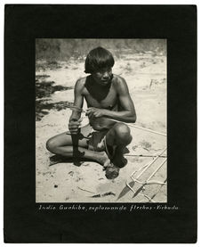 Indio Guahibo, enplumando flechas