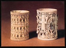 Two of the Oba of Benin's ivory armlets [deux des bracelets en ivoire de l'Oba…
