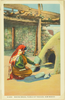 Baking bread, pueblo of Tesuque, New Mexico