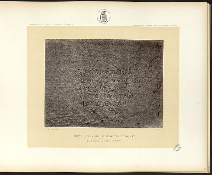 Historic Spanish record of the conquest, South Side of Inscription Rock, N, M
