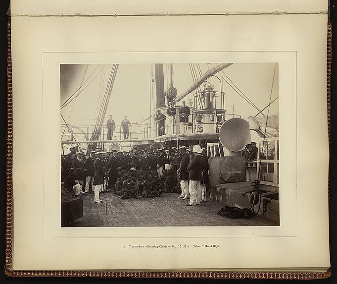 Commodore addressing Chiefs on board H.M.S. &quot;Nelson&quot;, Hood Bay