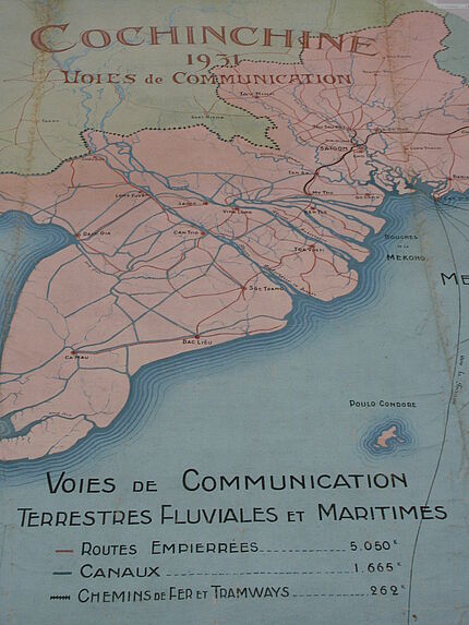 Carte: Cochinchine 1931 - voies de communication Terrestres Fluviales et Maritimes