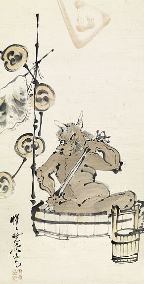 Peinture de Raijin, démon du tonnerre, par Kawanabe Kyosai (1831-1889)