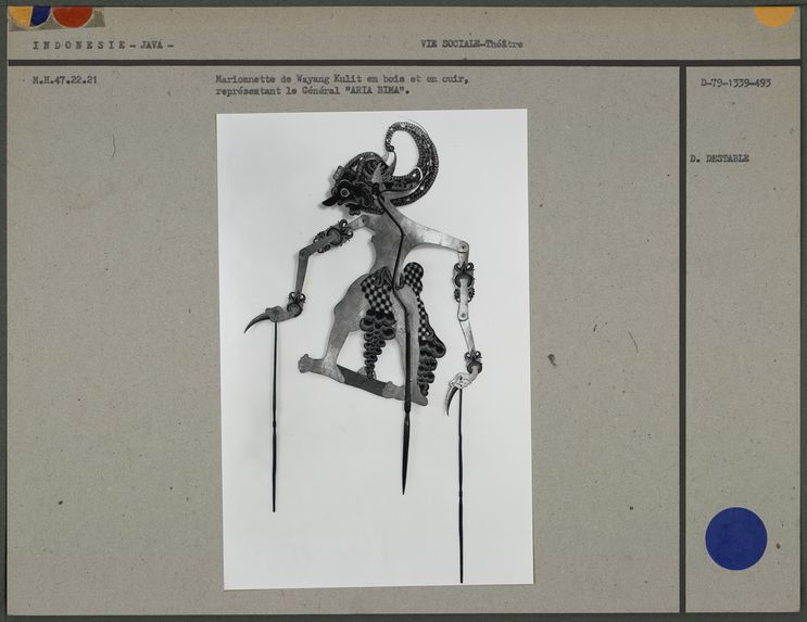 Marionnette de Wayang Kulit en bois et cuir