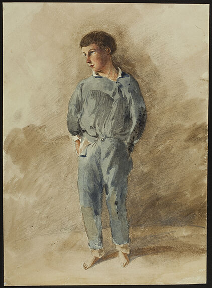 Recto : Portrait d'un garçon debout. Verso : Sans titre [personnages sur une pirogue]