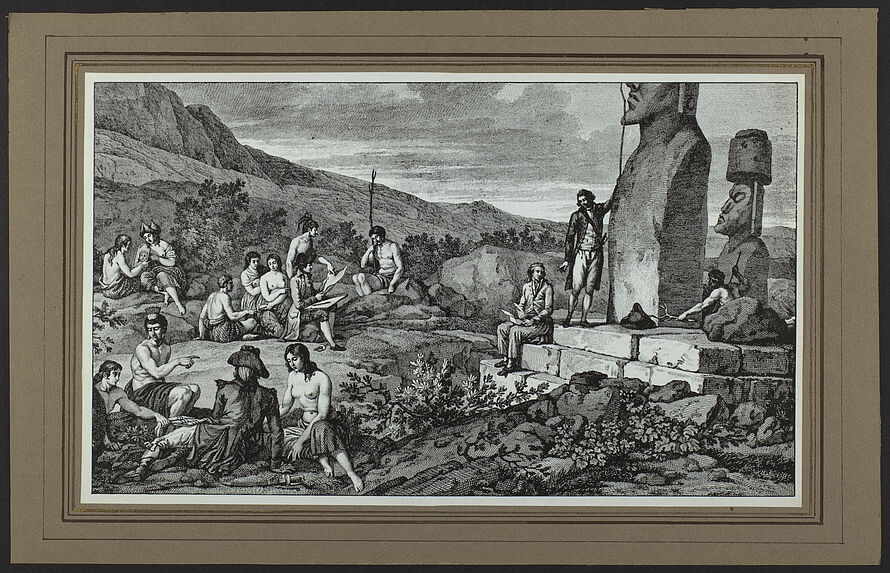 Sans titre [Mensurations des statues géantes de l'île de Pâques par deux officiers de l'expédition La Pérouse le 9 avril 1786]