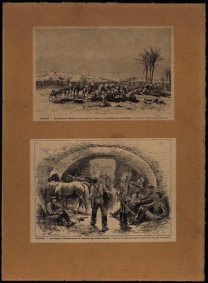 Vue générale de Kérouan, la ville sainte de la Tunisie - Les citernes de Catharge servant de campement aux troupes françaises