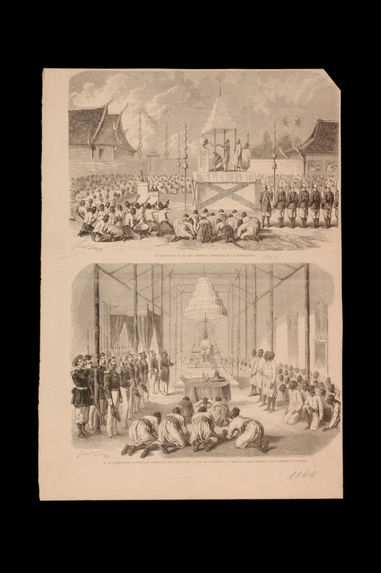 Couronnement eu roi de Cambodge : cérémonie de la purification. M. le Commandant Desmoulins adressant son allocution au roi du Cambodge