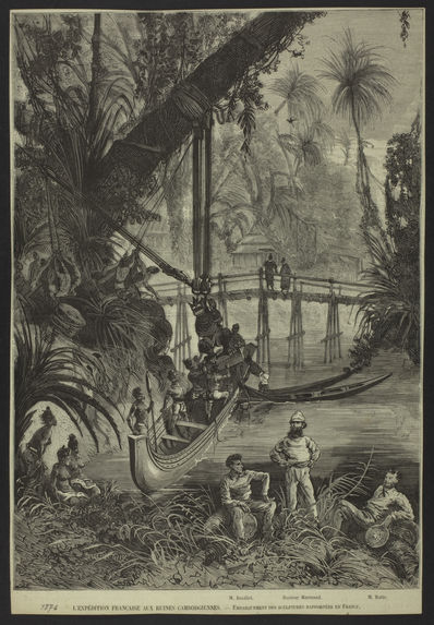 L'expédition française aux ruines cambodgiennes. Embarquement des sculptures rapportées en France