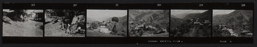 Buang Watut. Mission 1954-55. Planche contact de 6 vues concernant des habitations et des sépultures