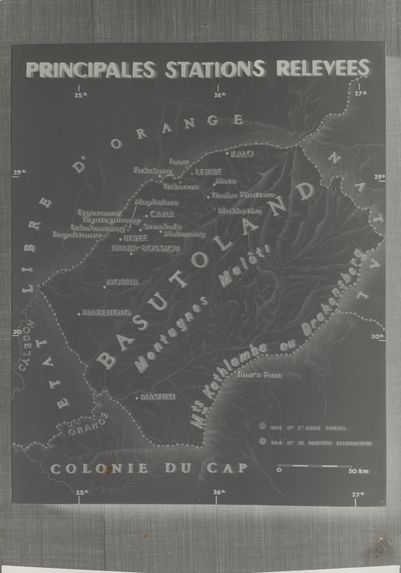 Carte des peintures rupestres du Basutoland (Exposition art rupestre Afrique du Sud)