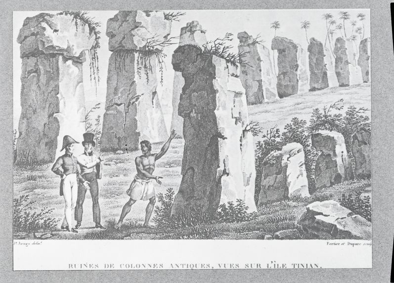 Ruines de colonnes antiques (reproduction de gravure)