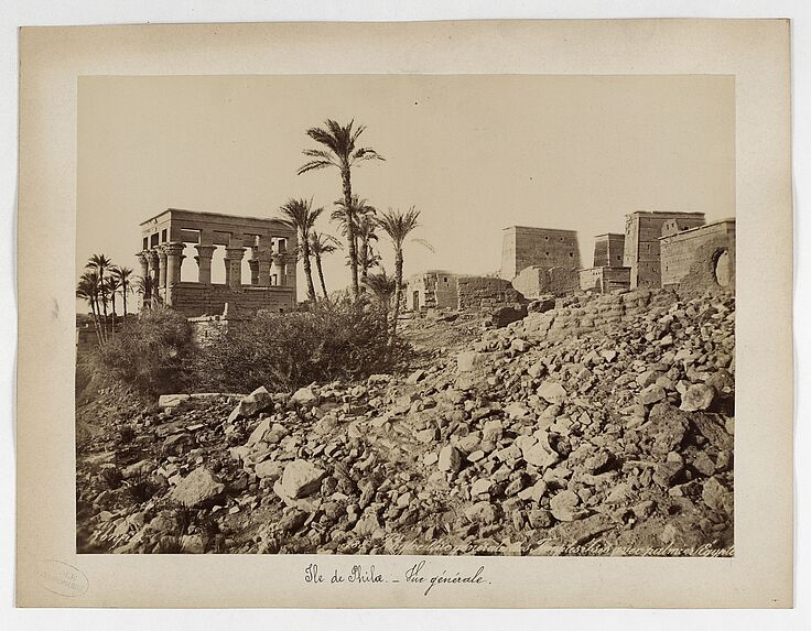 188. Phylae. Vue générale des temples Isis avec palmier (Egypte)