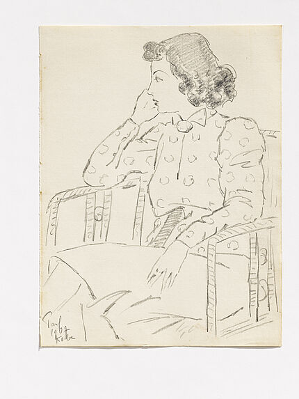 A woman, resting his chin on his hand [une femme appuyant son menton sur sa main]