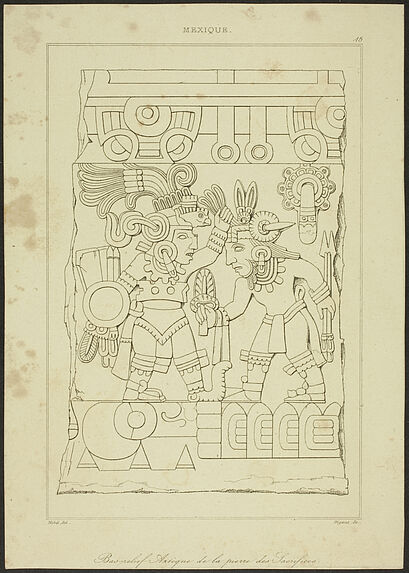 Mexique. Bas-relief aztèque de la pierre des Sacrifices