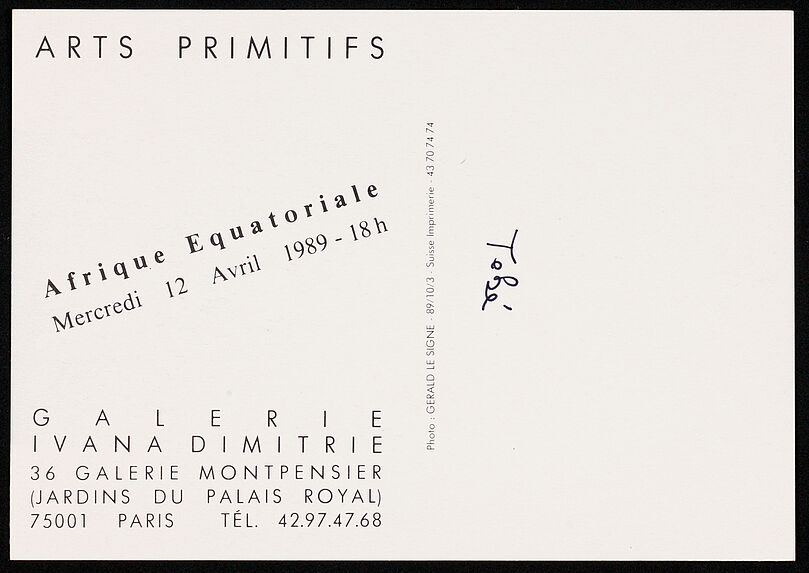 Arts Primitifs, Afrique équatoriale, Mercredi 12 Avril 1989