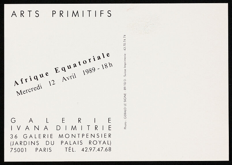 Arts Primitifs, Afrique équatoriale, Mercredi 12 Avril 1989 [statuette anthropomorphe]