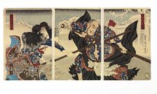 Triptypque d'estampes japonaises: duel