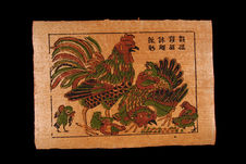 Image populaire : coq avec poule et poussins