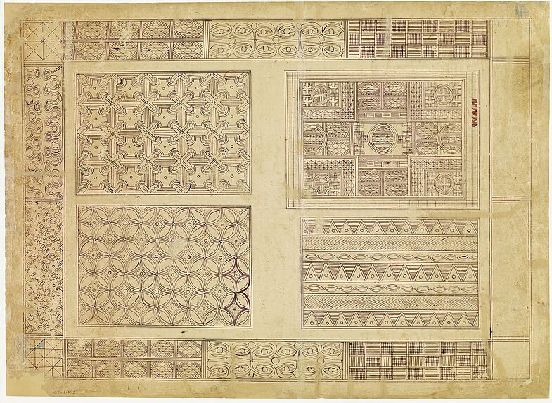 Recto: scène de bataille -  verso: dessin avec motifs géométriques