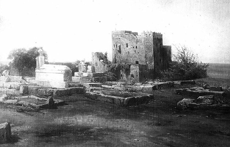 Le chateau de la mer (détruit maintenant) et un cimetière arabe.