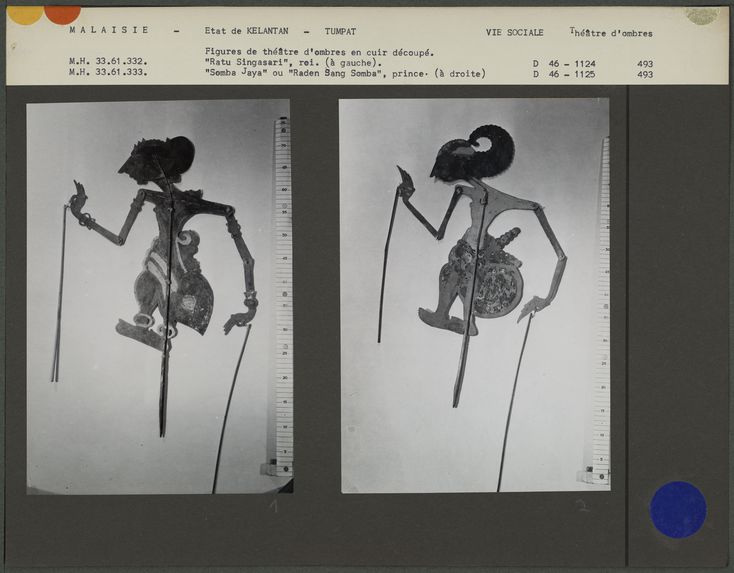 Figures de théâtre d'ombres malais Wayang Jawa : Roi Ratu Singasari et Prince Somba Jaya