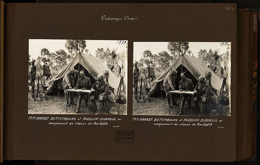 MM. Haardt, Bettembourg et Audouin-Dubreuil au campement de chasse de Am-Dafok