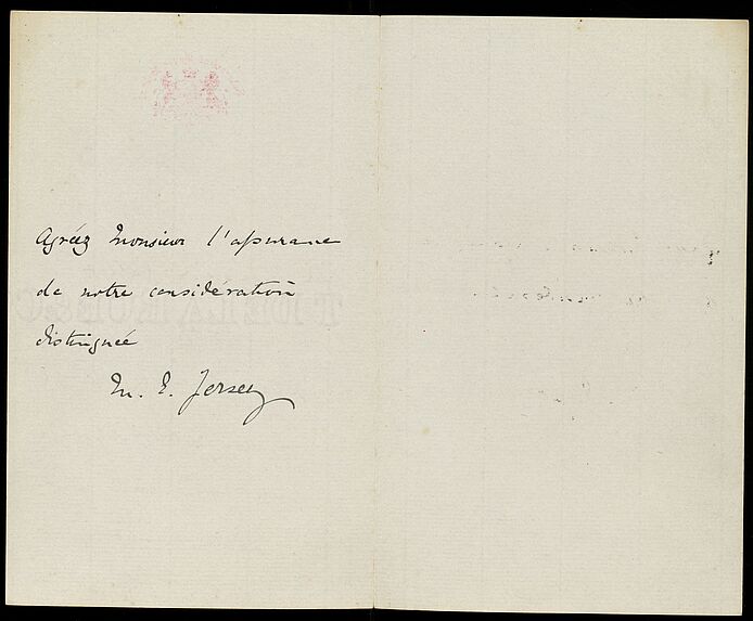 Lettre de M. E Jersey au Gouverneur Gallet en date du 30 juillet 1890