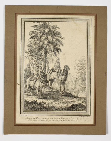 Arabes et Mores montés sur leurs chameaux, leurs chevaux et leurs boeufs pour apporter des gommes au Sénégal