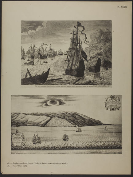 Combat entre des navires de l'Ordre de Malte et les Algériens (XVIIIè siecle) - Vue d'Alger (1734)