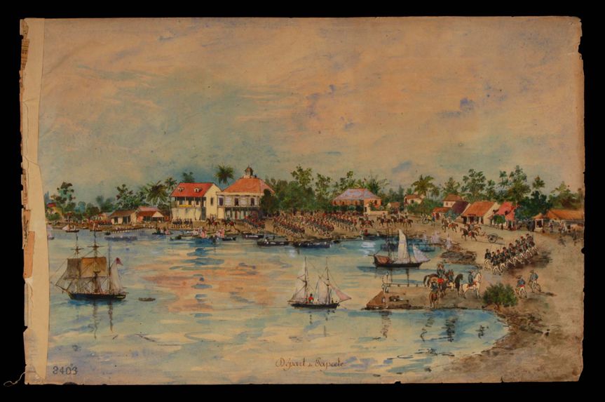 Promenade militaire autour de Papeete, 1861. Départ de Papeete