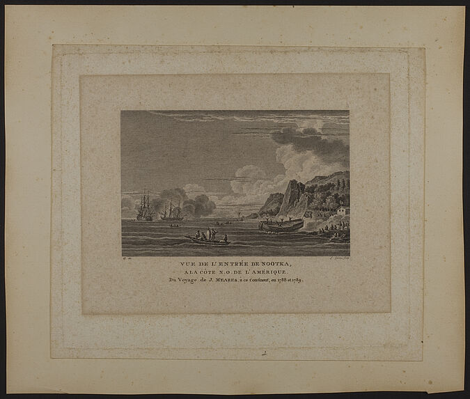 Vue de l'entrée de Nootka, à la côte N.O. de l'Amérique. Du voyage de J. Meares, à ce continent, en 1788 et 1789