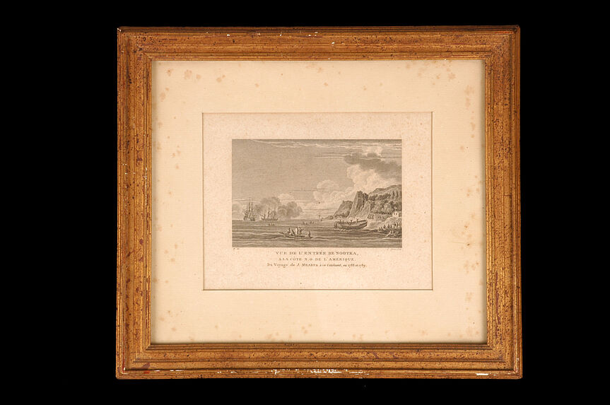 Vue de l'entrée de Nootka, à la côte N.O. de l'Amérique. Du voyage de J. Meares, à ce continent, en 1788 et 1789