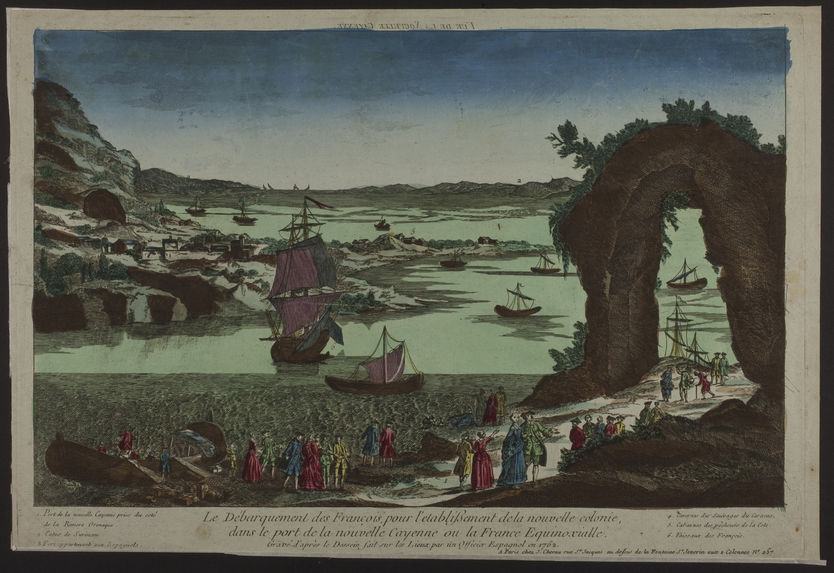 Le Débarquement des François, pour l'établissement de la nouvelle colonie, dans le port de la nouvelle Cayenne ou la France Equinoxialle