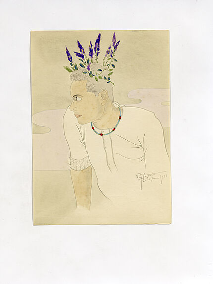 Samuel M. couronne de fleurs violettes (profil)
